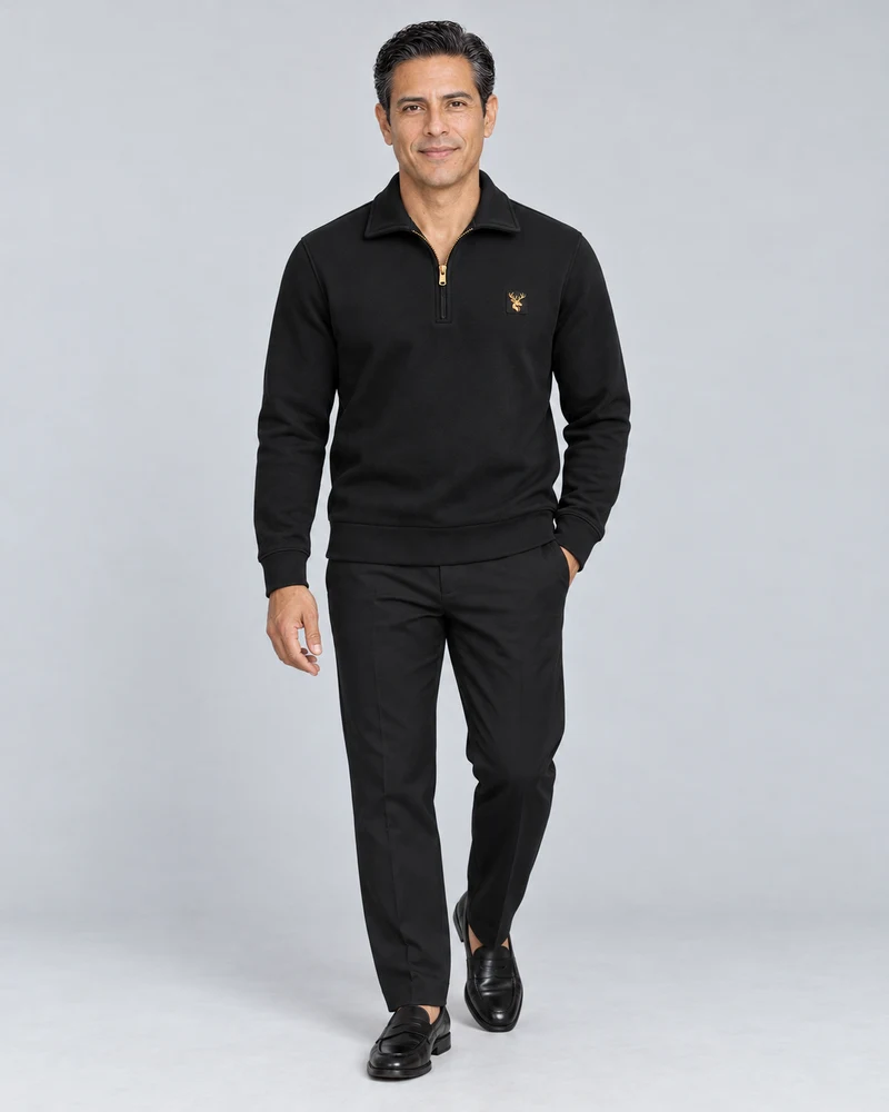 Gold Edition Men's Gallery Fold-Collar Half-Zip in Black, front view