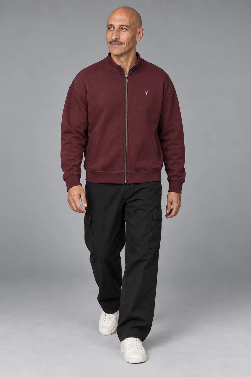 CITY SIGNAL Men's Axis Zip Sweat in Oxblood, view 1