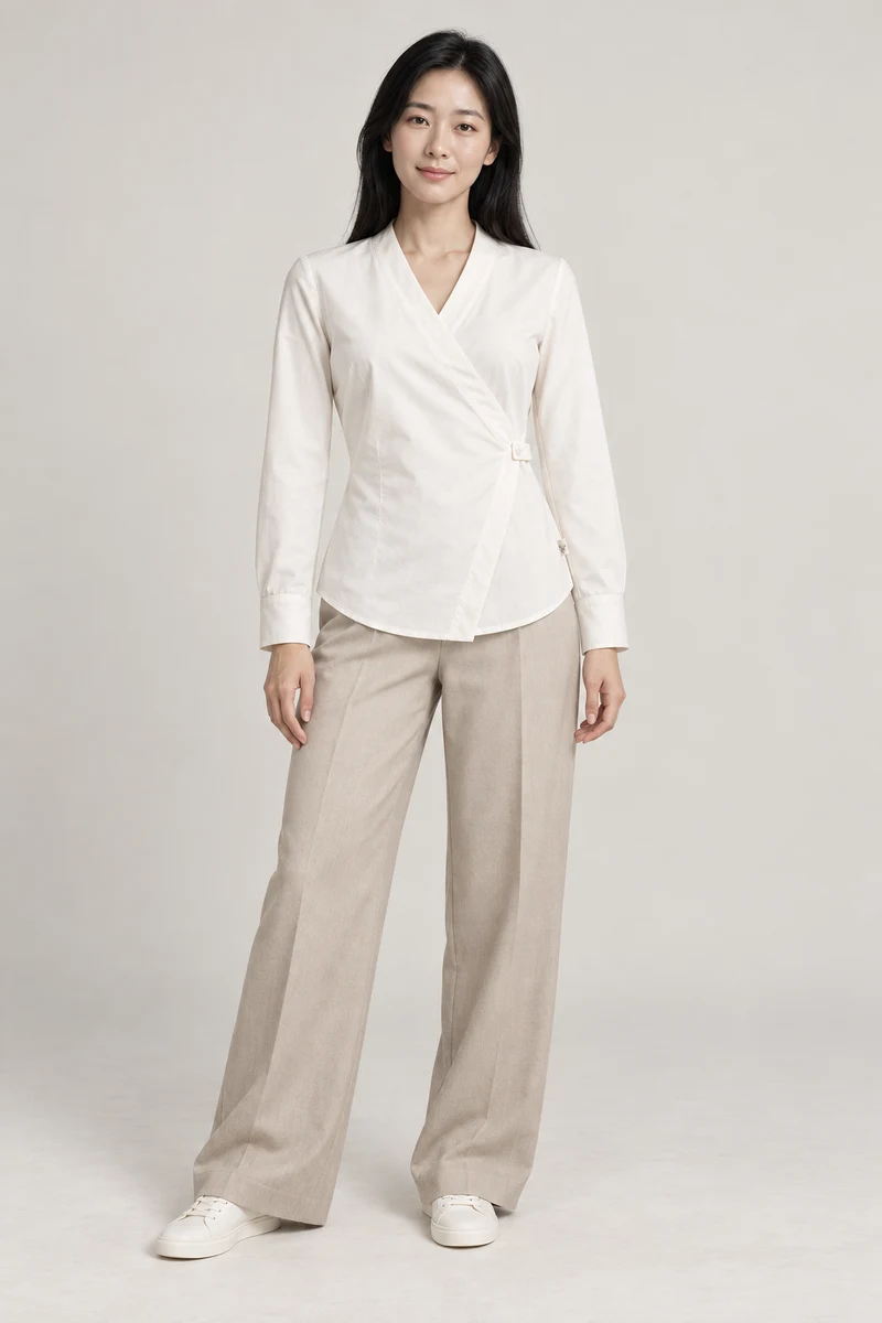 Paloma Secure-Wrap Shirt in Off-white, front view
