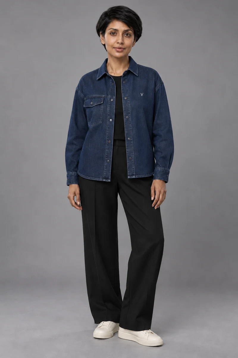 CITY SIGNAL Women's Crossline Denim Shirt in Deep Indigo, view 1