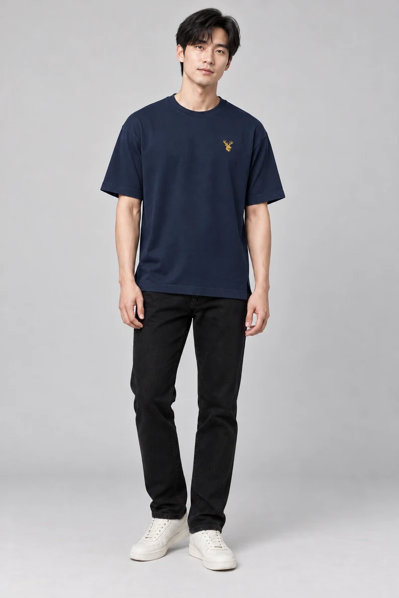 INTERVAL / 01 Unisex Span Relaxed Tee in Ink Navy, front view