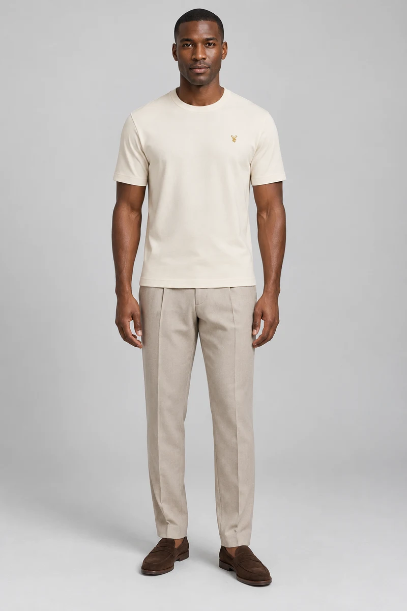 STILL Men's Quiet Line Interlock Tee in Cream, view 1