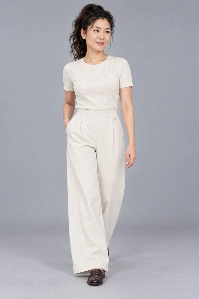 STILL Women's Air Line Palazzo Trousers in Soft White, view 1