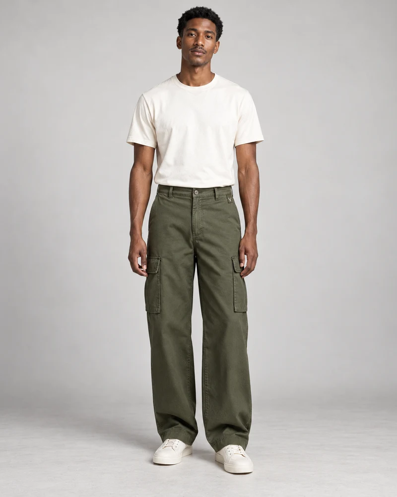 CITY SIGNAL Men's Transit Wide Cargo Trousers in Dark Olive, view 1