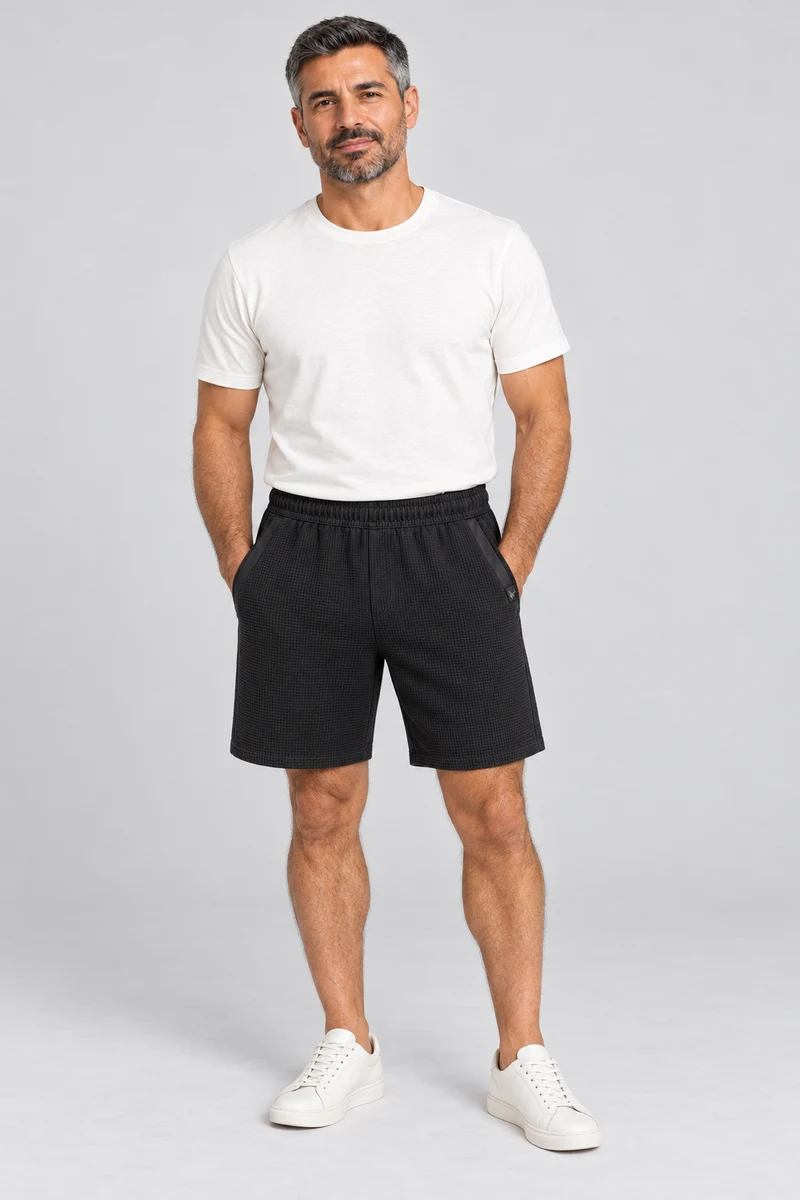 Cinder Texture Shorts in Washed Black, front view