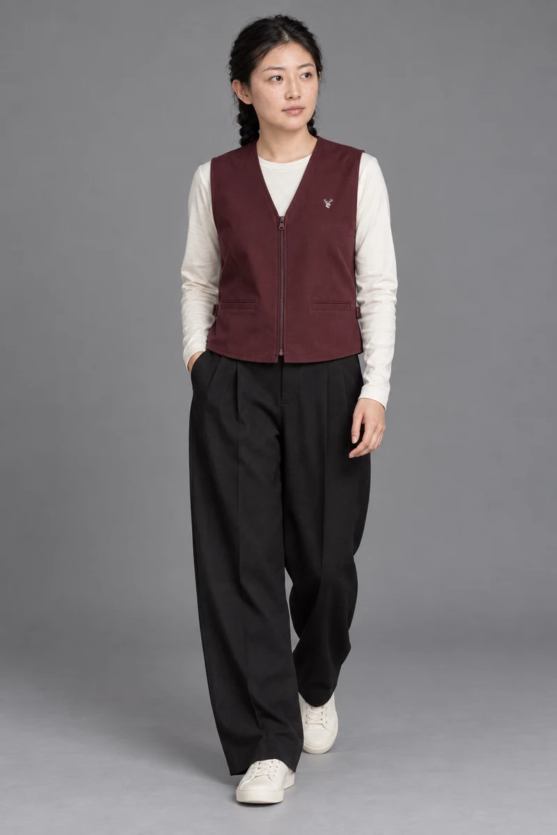 CITY SIGNAL Women's Platform Short Vest in Oxblood, view 1