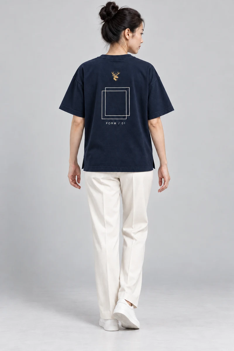 FORM / 01 Women's Frame Relaxed Tee in Midnight Navy, back view