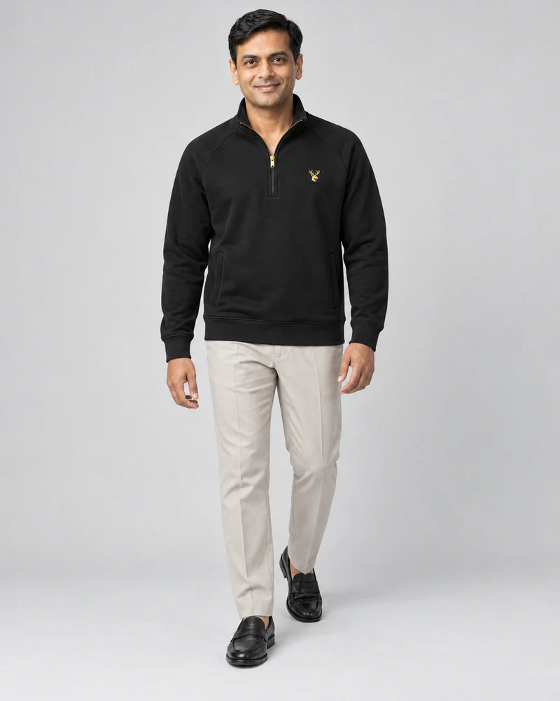 Gold Edition Men's Nocturne Raglan Half-Zip in Black, front view