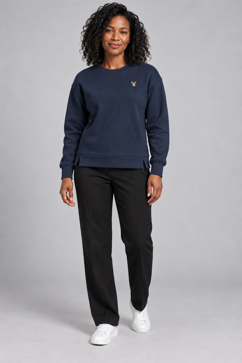INTERVAL / 01 Women's Contour Seam Crew Sweatshirt in Ink Navy, front view