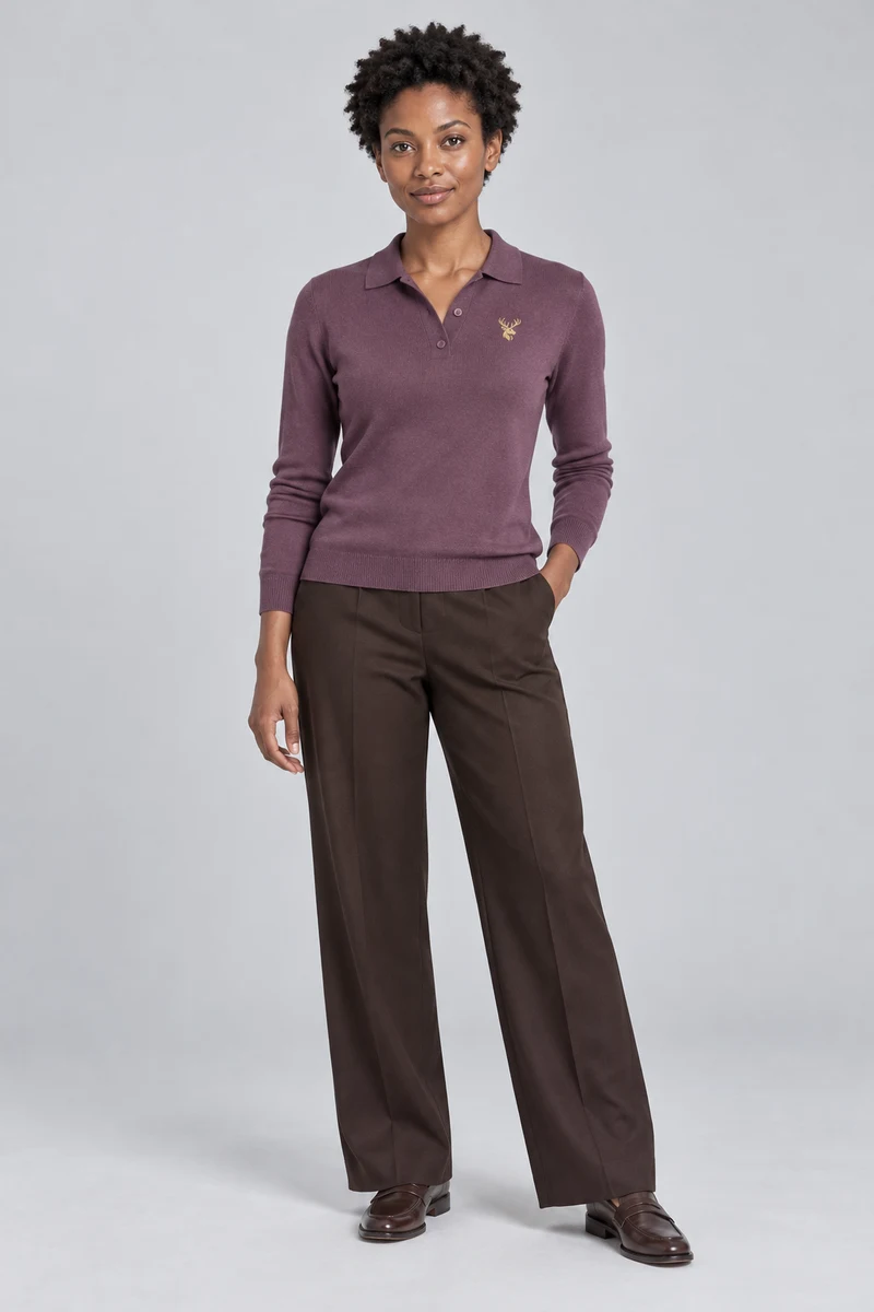 STILL Women's Soft Structure Knit Polo in Dusty Plum, view 1