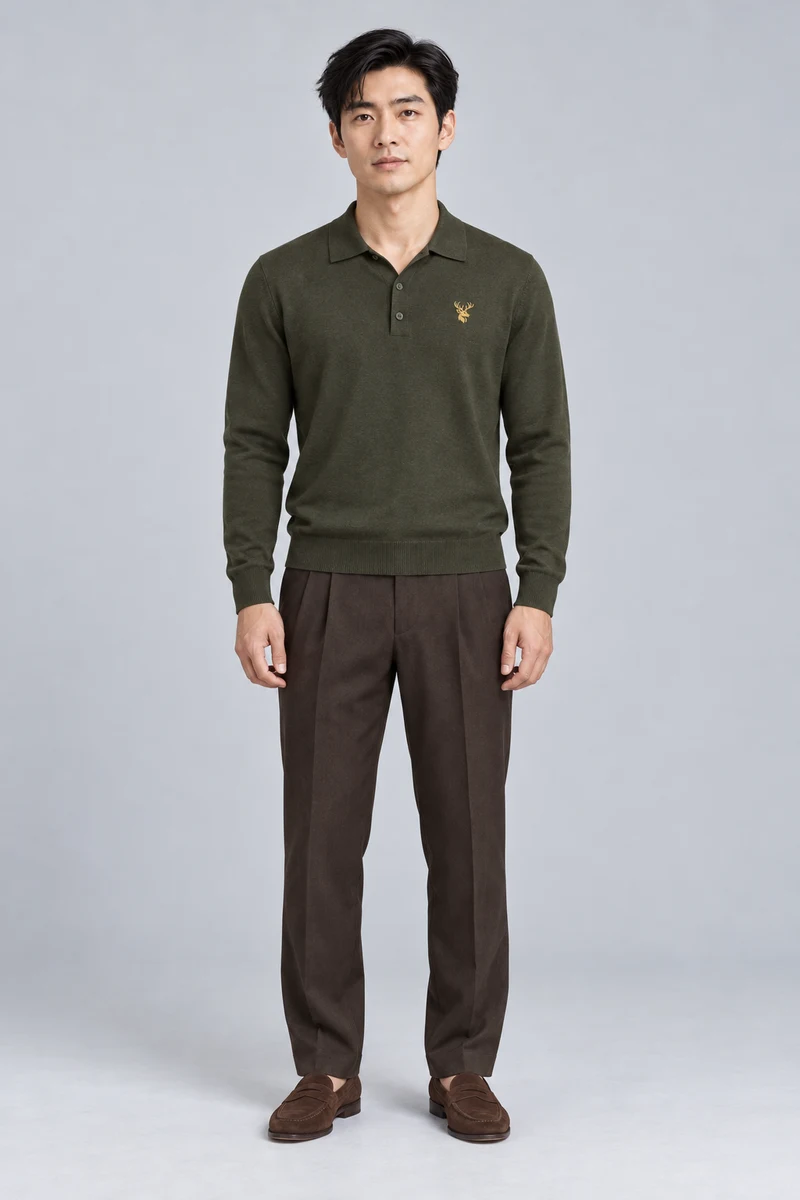 STILL Men's Soft Structure Knit Polo in Dark Olive, view 1