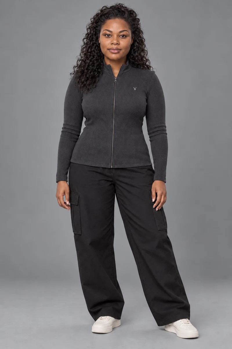 CITY SIGNAL Women's Signal Rib Zip Top in Charcoal, view 1