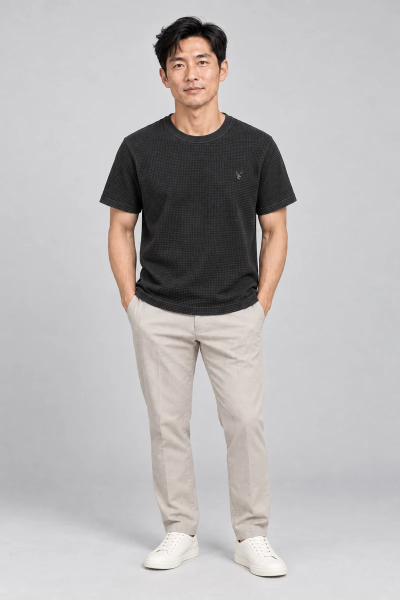 Cinder Textured Tee in Washed Black, front view