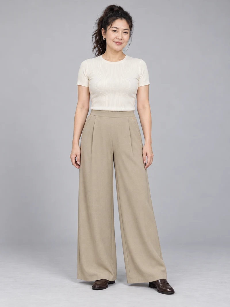 STILL Women's Air Line Palazzo Trousers in Flax, view 1
