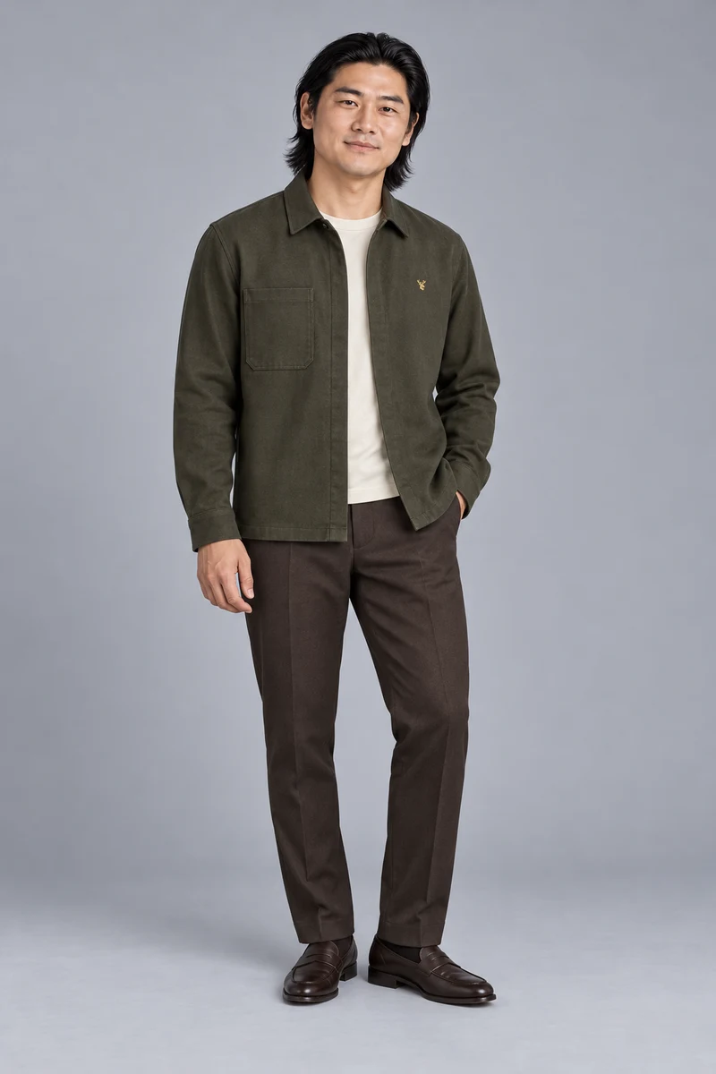 STILL Men's Gallery Twill Overshirt in Dark Olive, view 1
