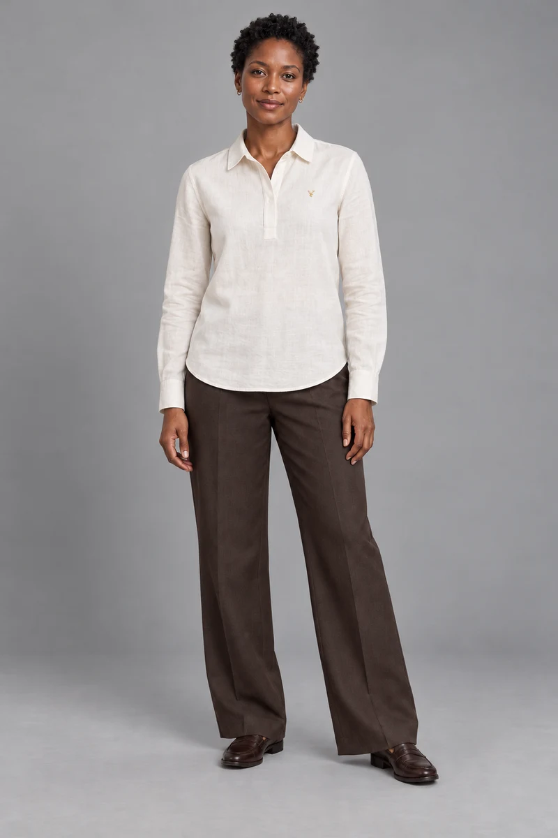 STILL Women's Quiet Line Popover Shirt in Soft White, view 1