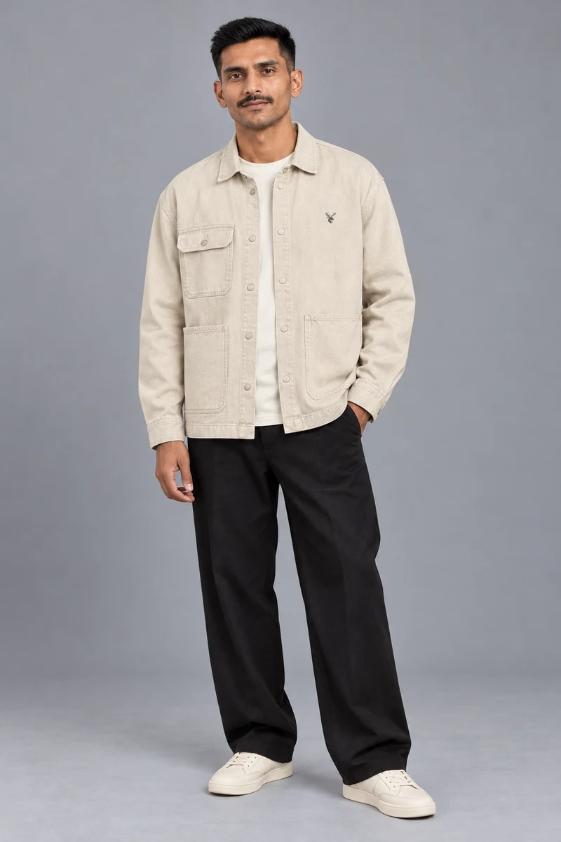 CITY SIGNAL Men's Crossline Denim Overshirt in Ecru, view 1