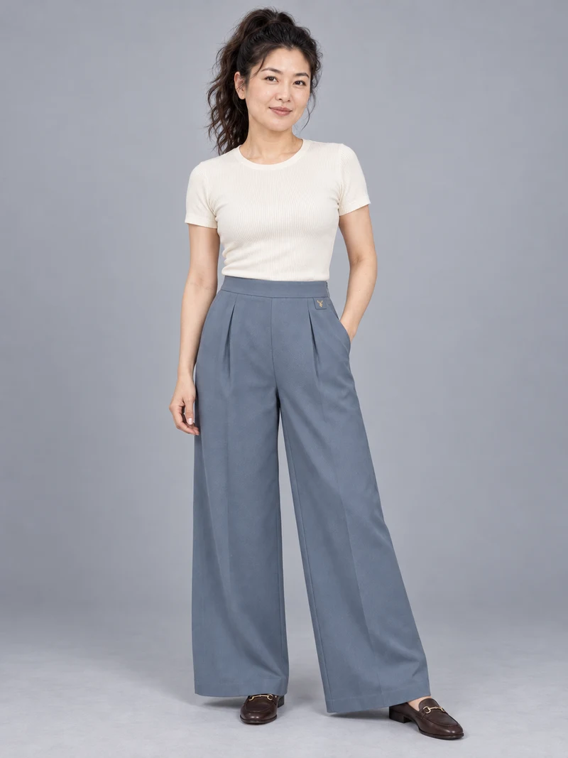 STILL Women's Air Line Palazzo Trousers in Slate Blue, view 1