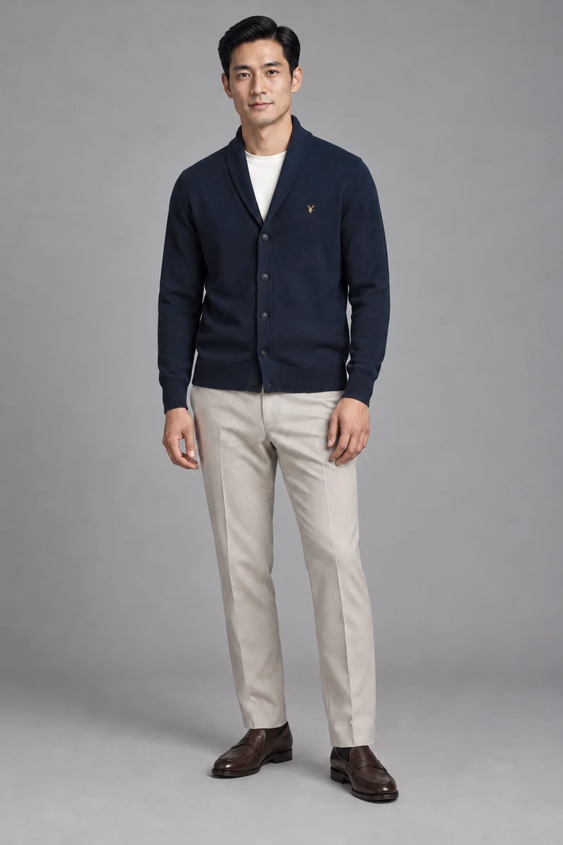 STILL Men's Evening Shawl Cardigan in Ink Navy, view 1