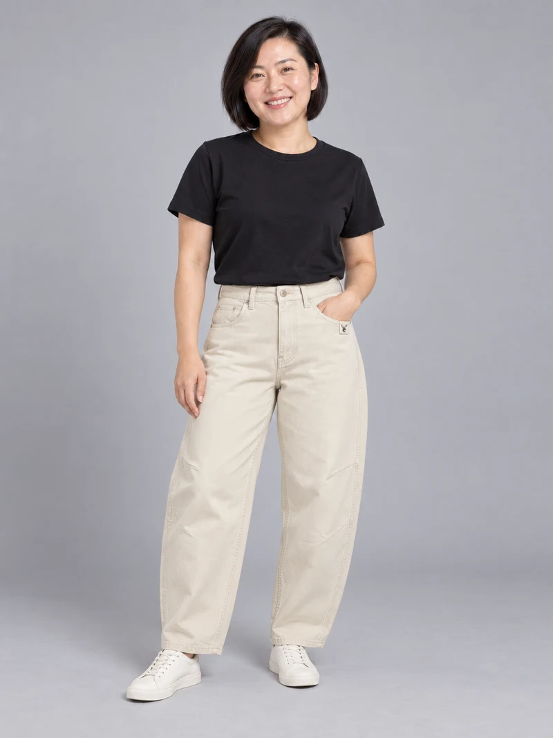 CITY SIGNAL Women's Arc Barrel Jean in Ecru, view 1