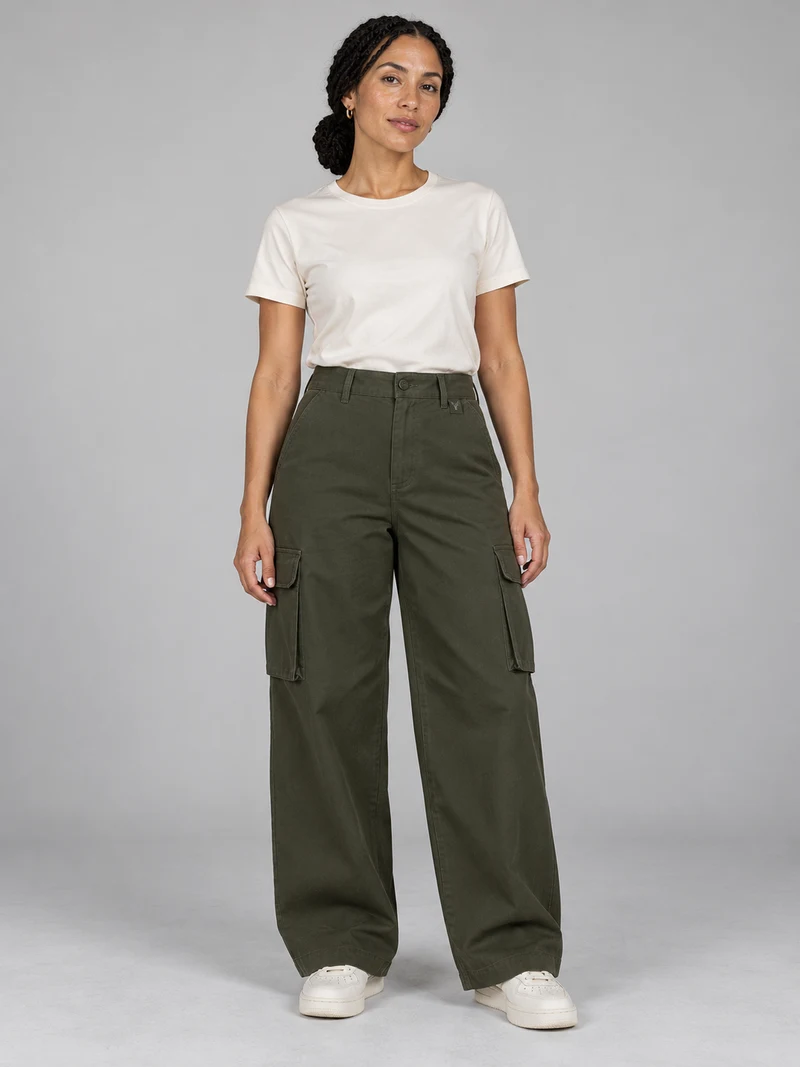 CITY SIGNAL Women's Transit Wide Cargo Trousers in Dark Olive, view 1