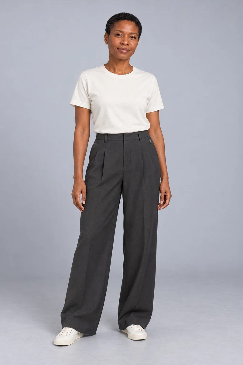 CITY SIGNAL Women's Platform Wide Pleat Trousers in Charcoal, view 1