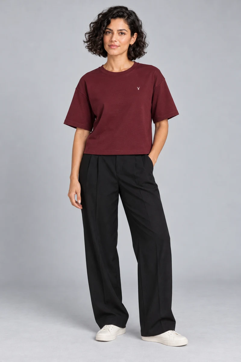 CITY SIGNAL Women's Block One Short Tee in Oxblood, view 1