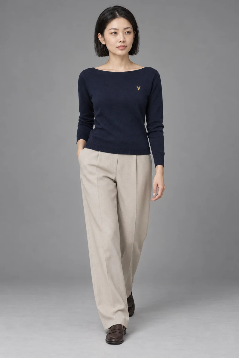 STILL Women's Evening Boat-Neck Knit in Ink Navy, view 1