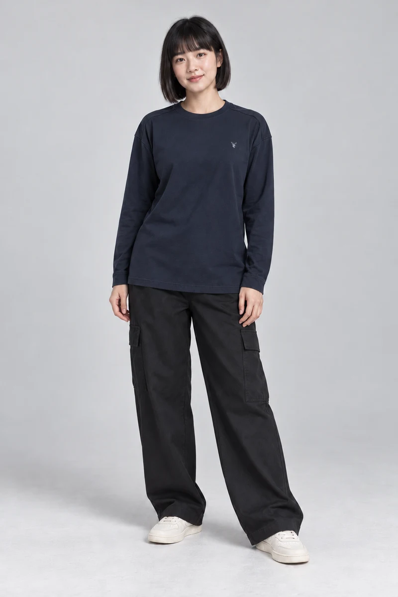CITY SIGNAL Women's Crossline Long Tee in Ink Navy, view 1