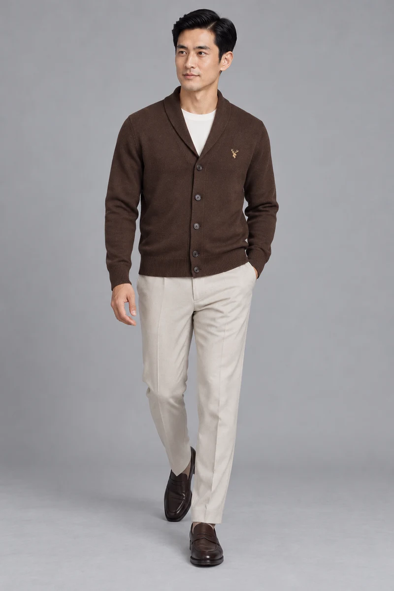 STILL Men's Evening Shawl Cardigan in Walnut, view 1