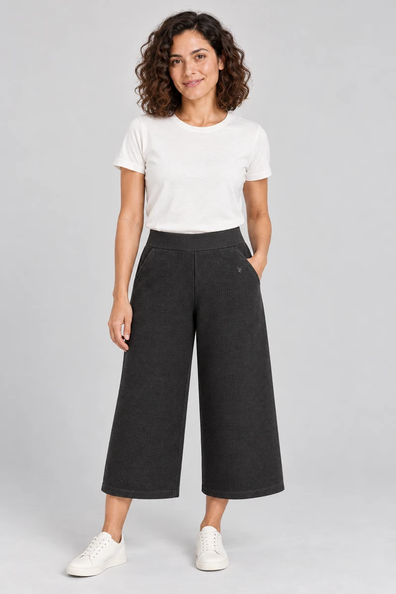 Mora Texture Culotte in Washed Black, front view