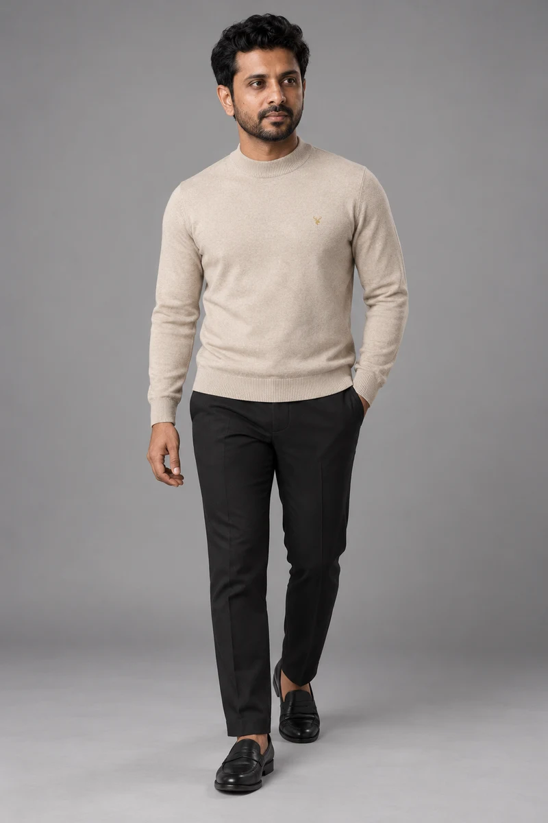 STILL Men's Contour Mock-Neck Knit in Oat, view 1