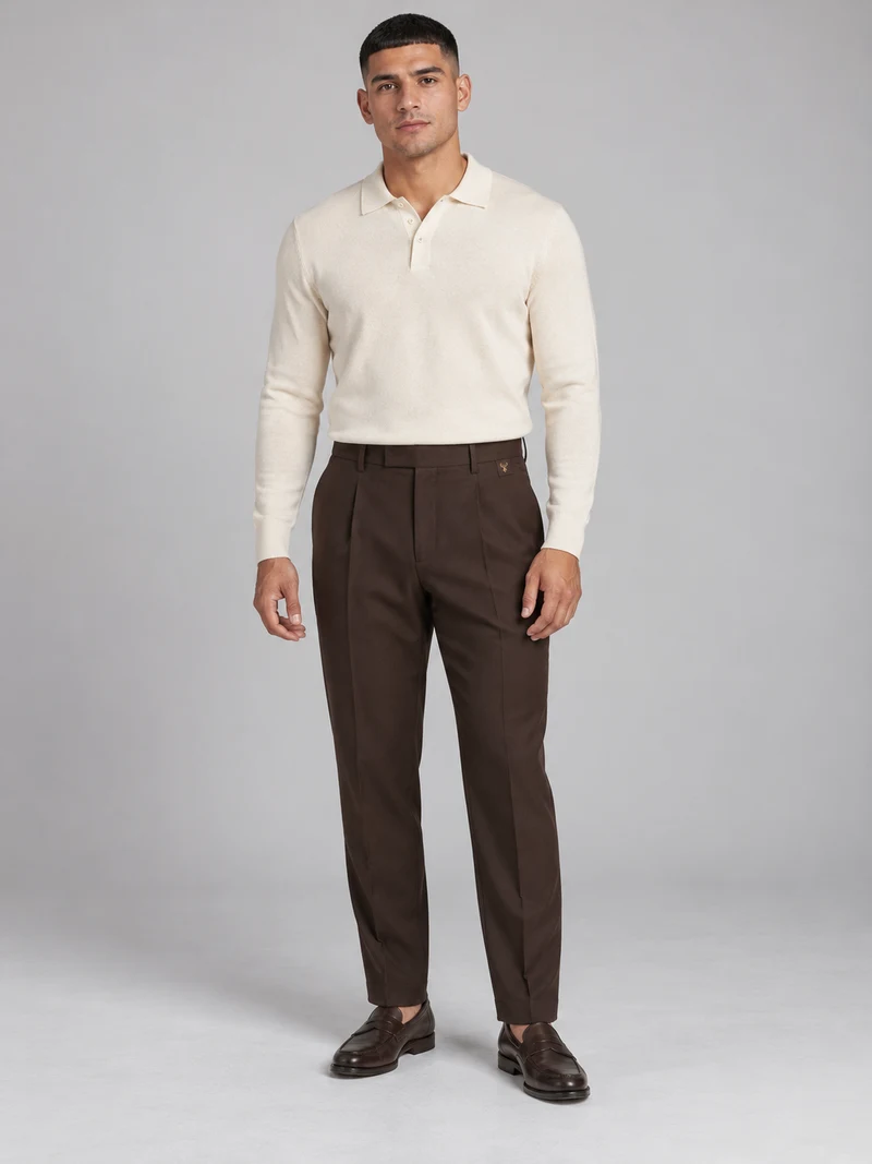 STILL Men's Line One Pleated Trouser in Espresso, view 1