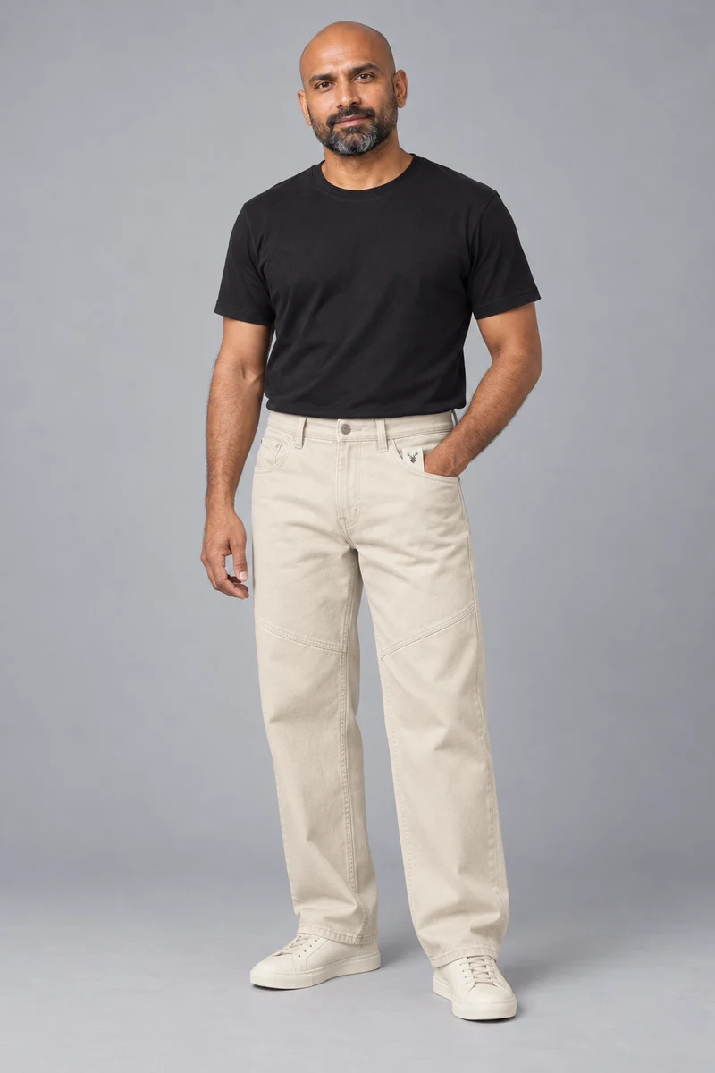 CITY SIGNAL Men's Crossline Panel Jean in Ecru, view 1