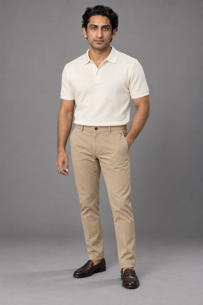 STILL Men's Quiet Taper Chino in Sand, view 1
