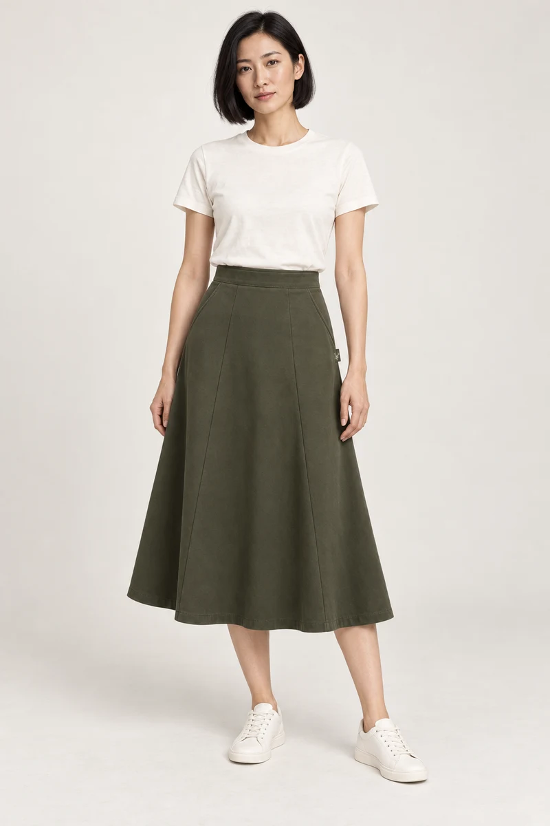 Estuary Panel Midi in Dark Olive, front view