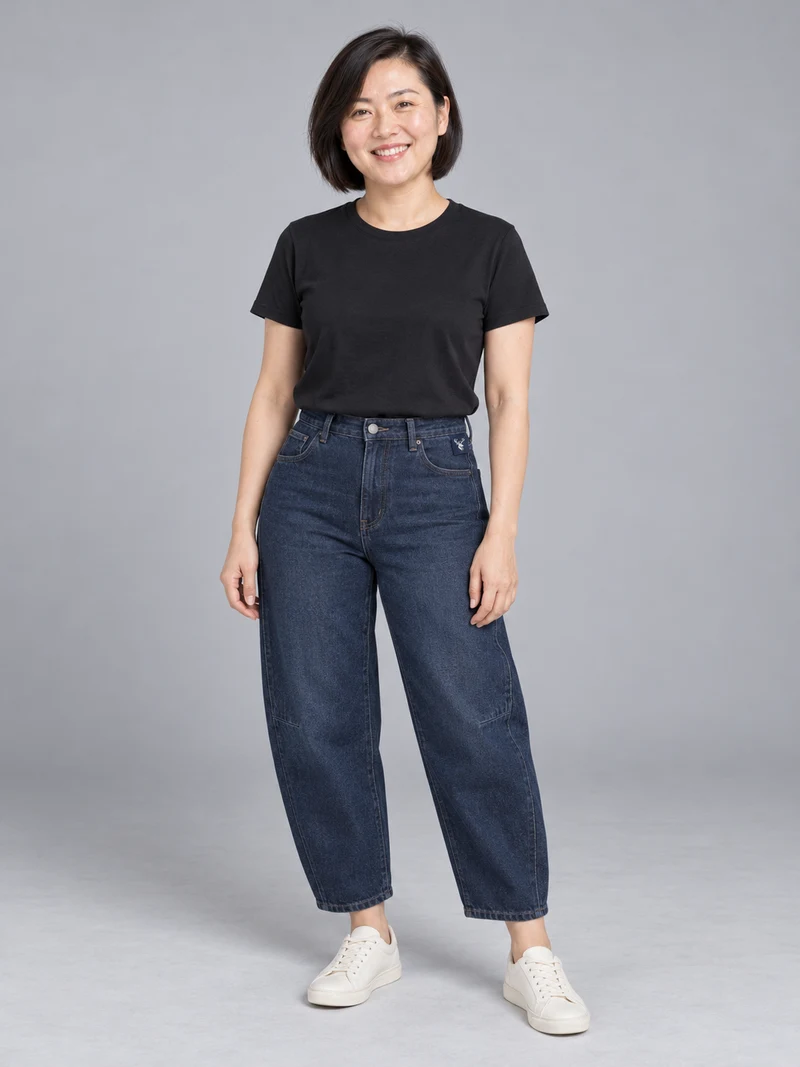 CITY SIGNAL Women's Arc Barrel Jean in Deep Indigo, view 1