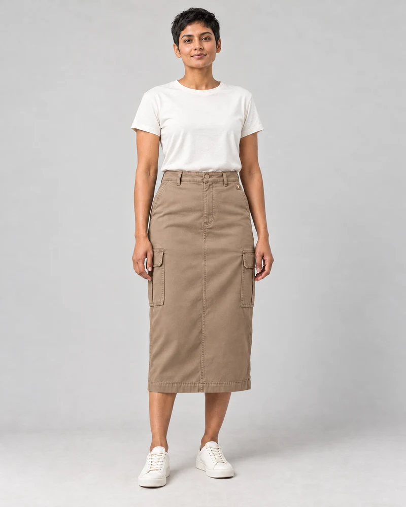 CITY SIGNAL Women's Transit Utility Midi Skirt in Clay, view 1