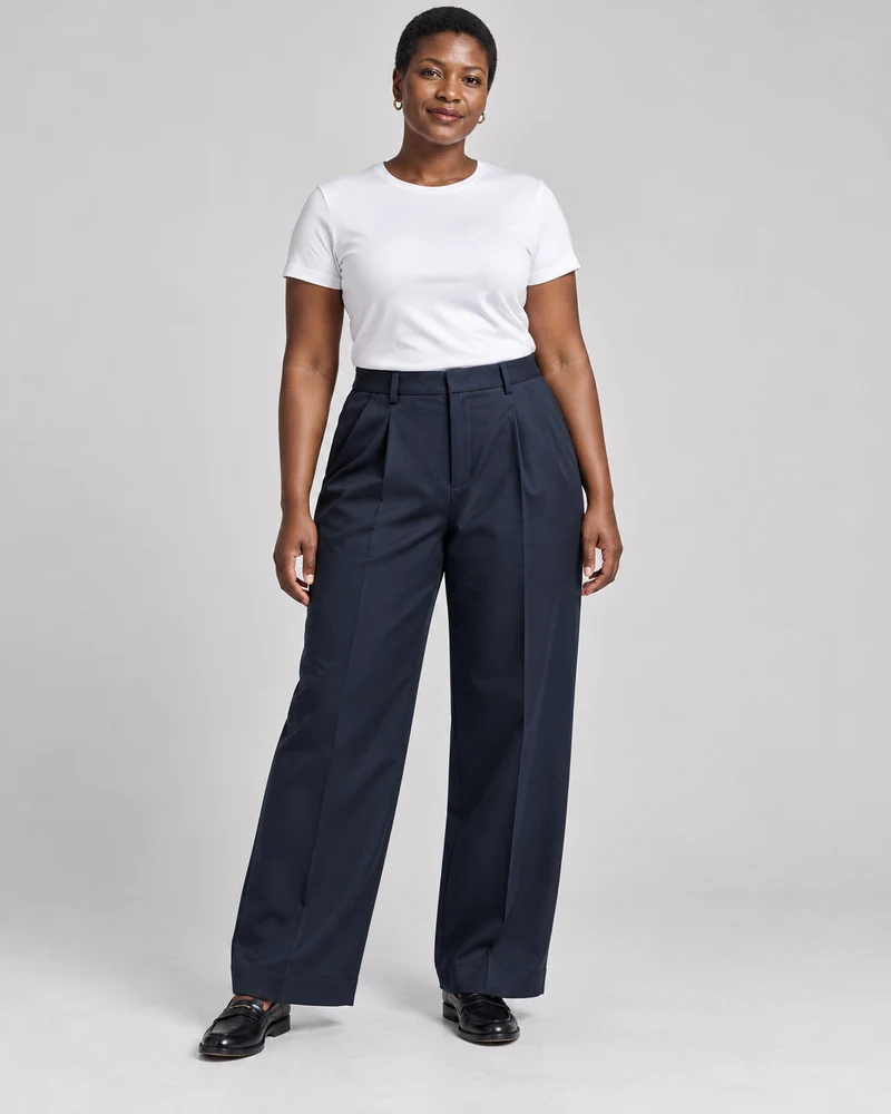 INTERVAL / 01 Women's Ledger Wide-Leg Trouser in Ink Navy, front view