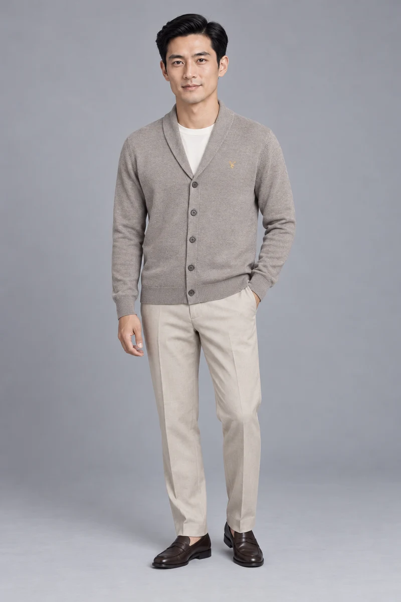 STILL Men's Evening Shawl Cardigan in Warm Grey, view 1