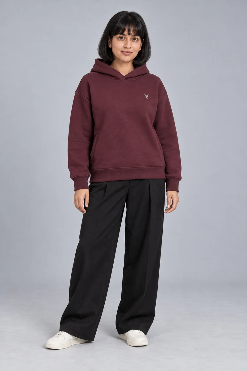 CITY SIGNAL Women's Signal Short Hoodie in Oxblood, view 1