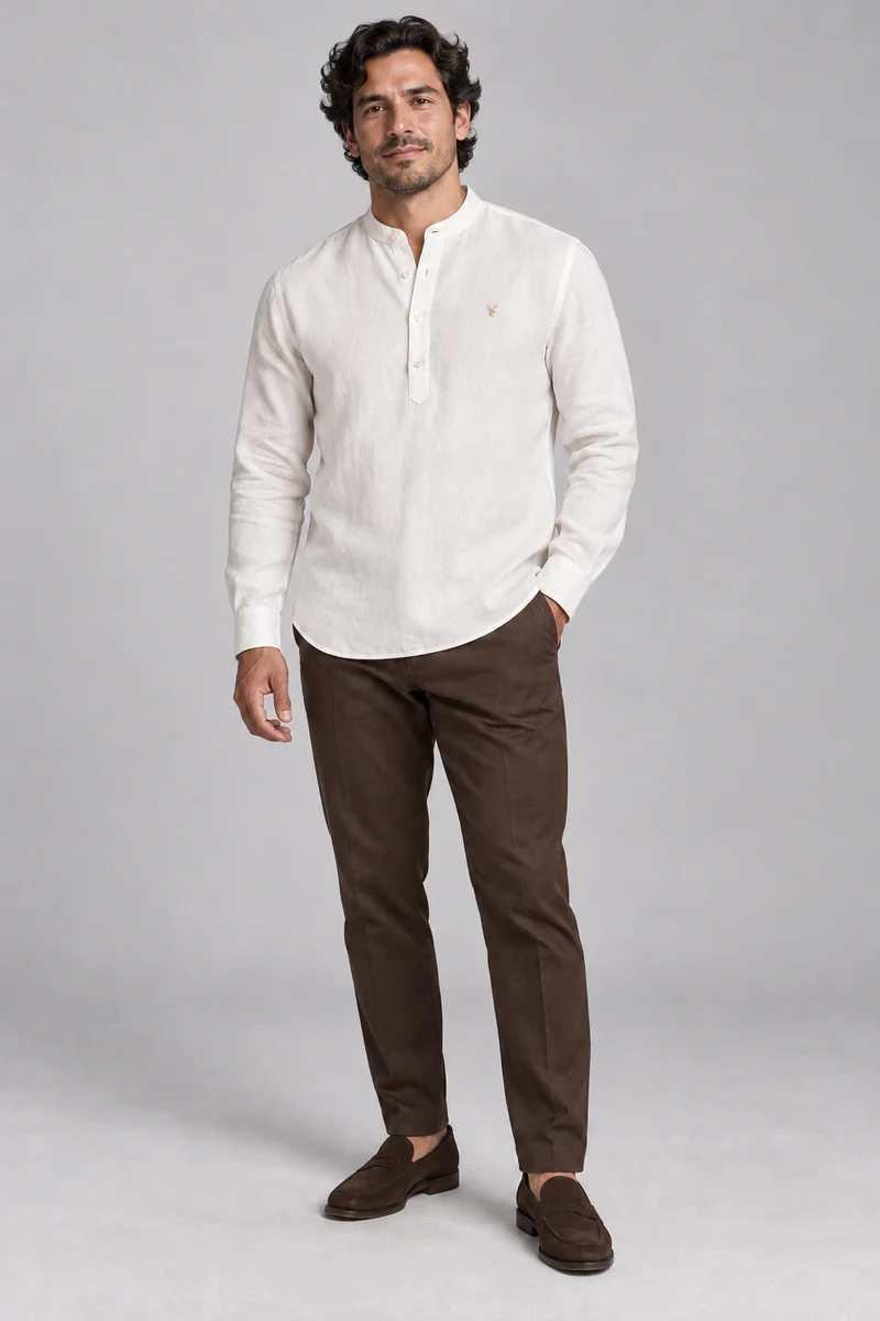 STILL Men's Line Popover Shirt in Soft White, view 1