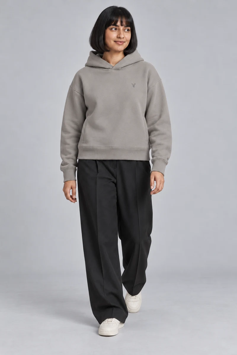 CITY SIGNAL Women's Signal Short Hoodie in Warm Grey, view 1