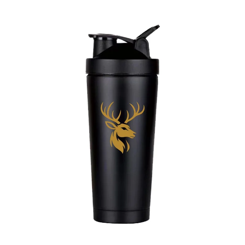Black Stag Shaker Bottle in Black, front view