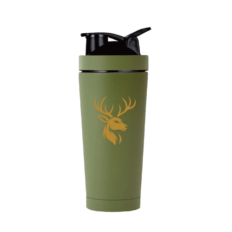 Olive Stag Shaker Bottle in Olive Green, front view
