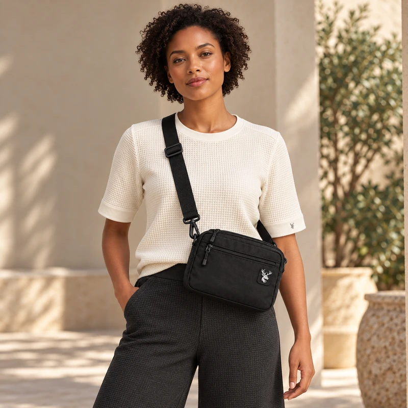 Arc Crossbody — Black, On-model view