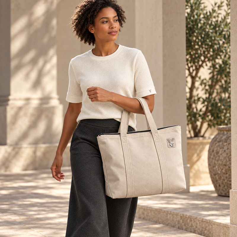 Borough Structured Tote — Stone, On-model view