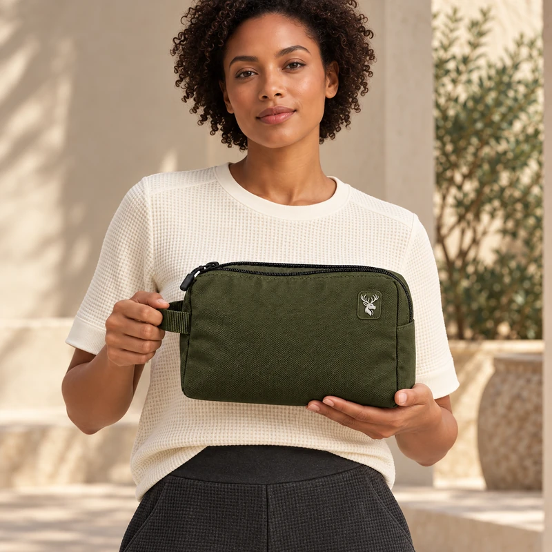 Relay Organizer Pouch — Dark Olive, On-model view