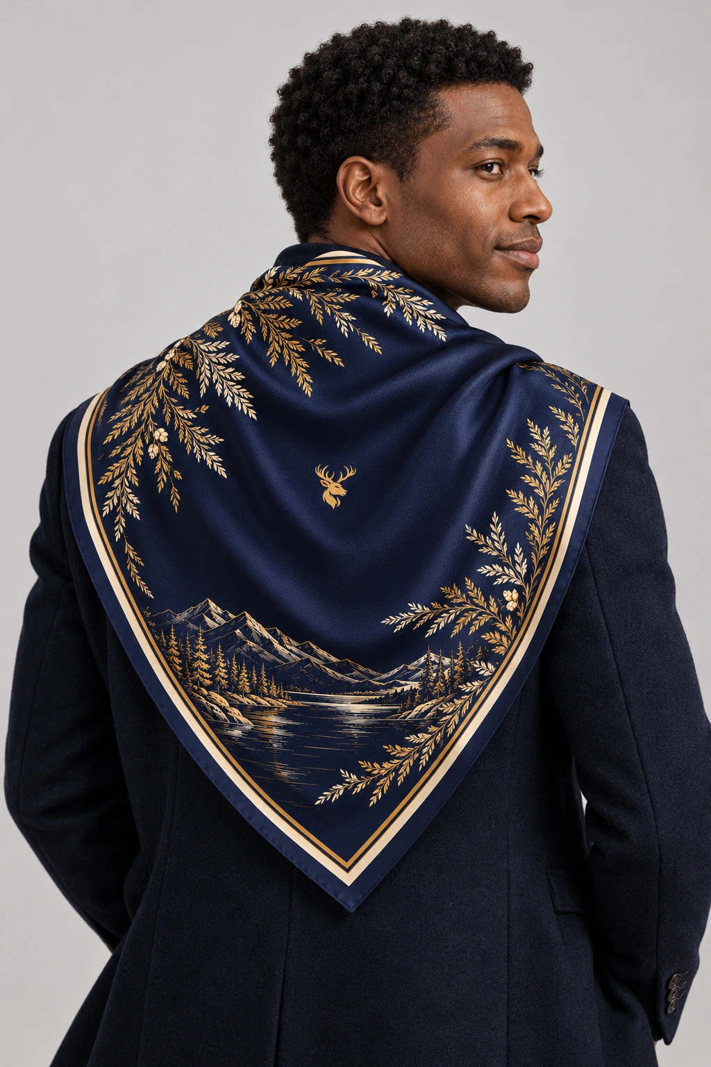 Nocturne Cedar Scarf 90, On-model back view