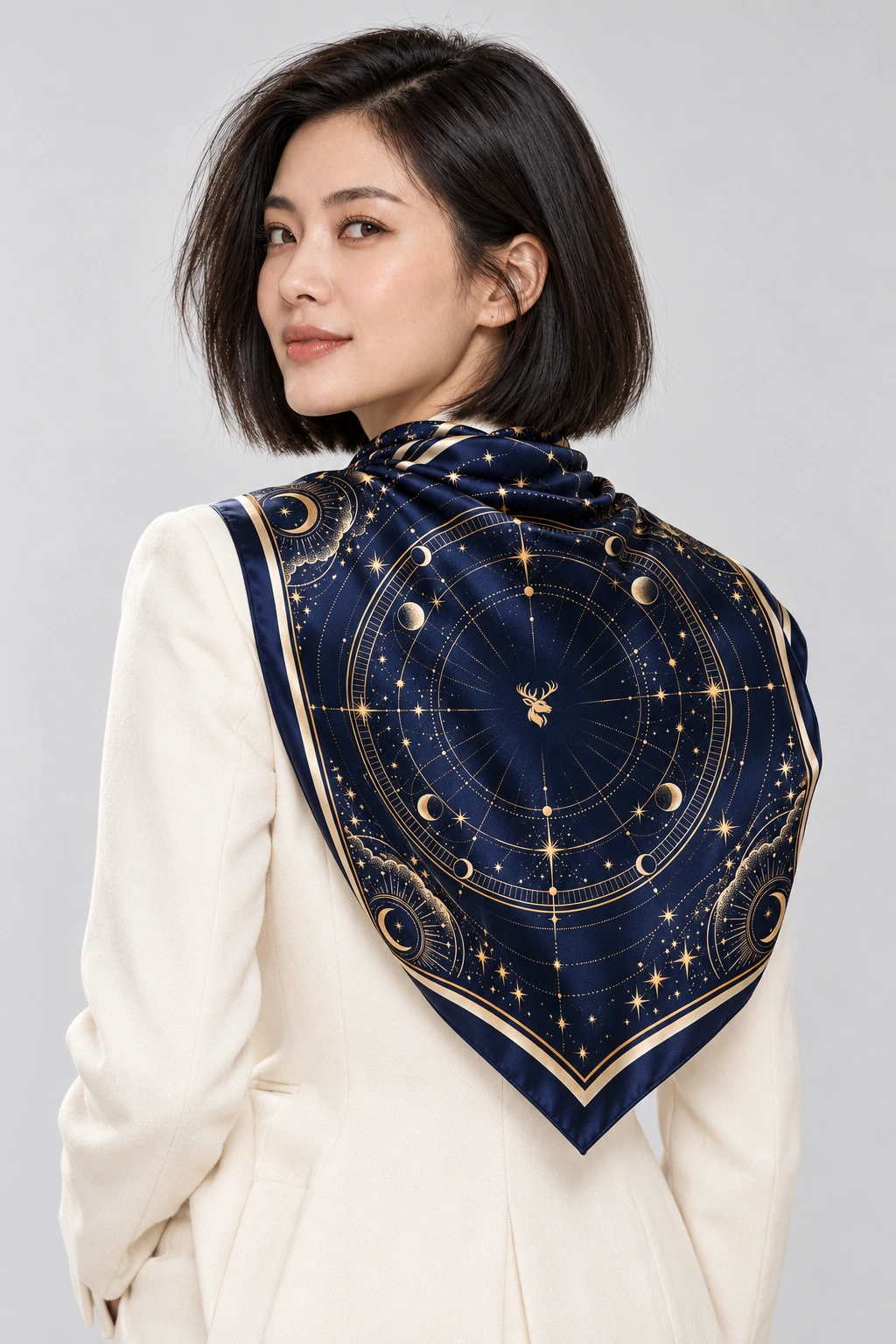 Celestial Atlas Scarf 90, On-model back view